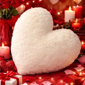 Cozy White Heart-Shaped Holiday Pillow